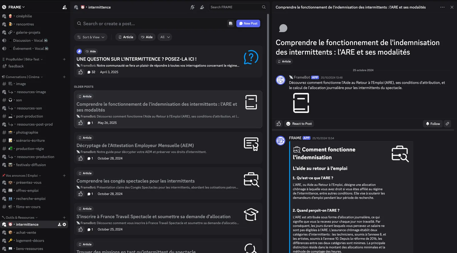 Les articles sur l'intermittence publiés sur Frame